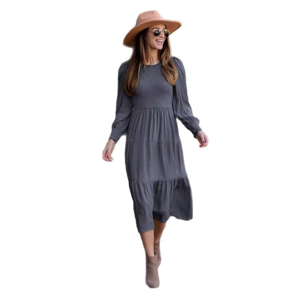 Damen Langarmkleid Raffung Volantdetail Eveloria