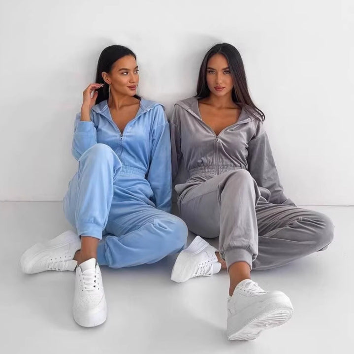Damen Fleece-Overall Reißverschluss Kapuze Eveloria