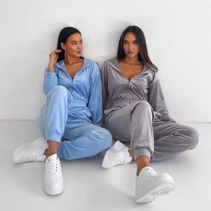 Damen Fleece-Overall Reißverschluss Kapuze Eveloria