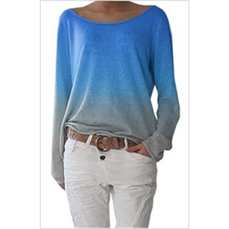 Damen Oversized Pullover Ombre-Design Weiter Rundhalsausschnitt
