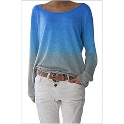 Damen Oversized Pullover Ombre-Design Weiter Rundhalsausschnitt