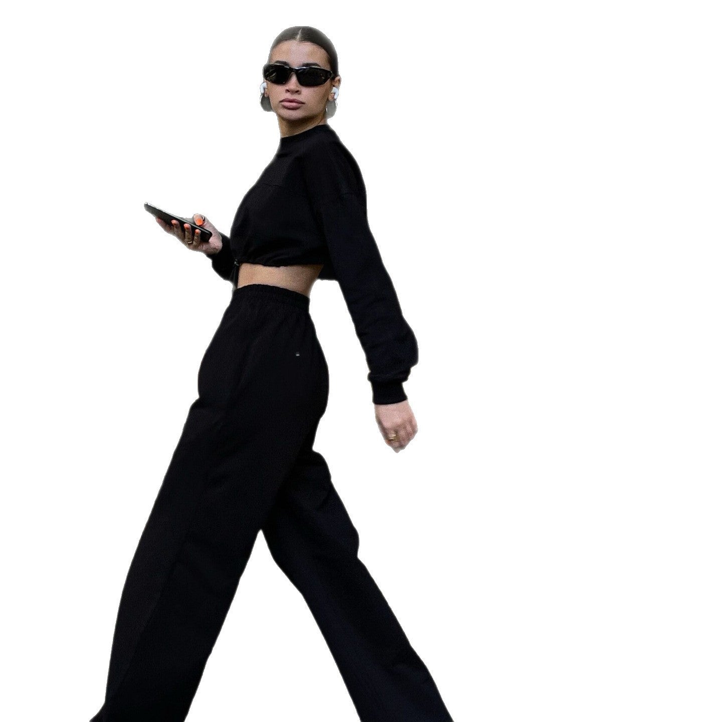 Damen Cropped Sweatshirt Set mit weiter Hose Eveloria