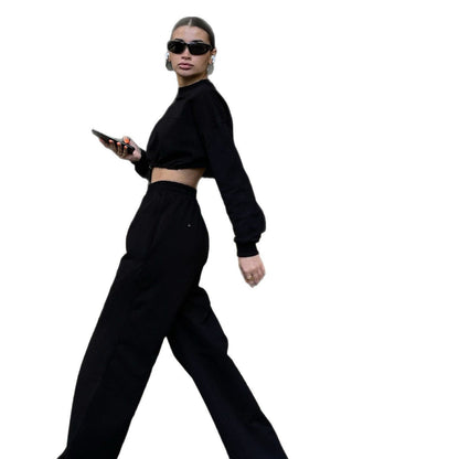 Damen Cropped Sweatshirt Set mit weiter Hose Eveloria