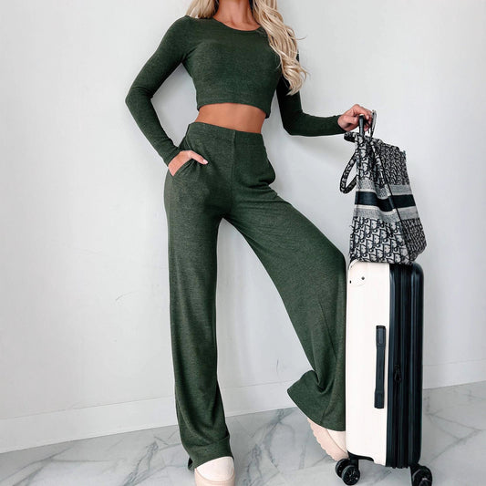 Damen Sweatsuit-Set Cropped Oberteil Weite Hose Grau Eveloria - Eveloria