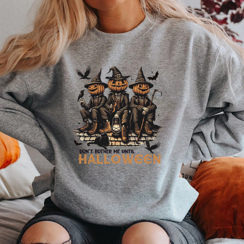 Damen Sweatshirt Halloween-Motiv Baumwolle Gemütlich Grau