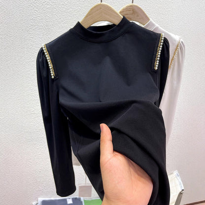 Eveloria Damen Longsleeve Oberteil mit Perlenapplikationen Elegantes