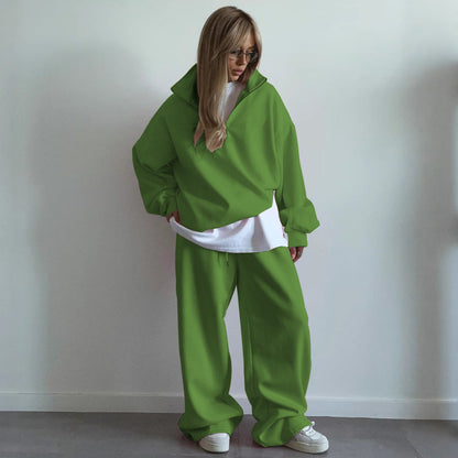 Damen Fleece Zip Hoodie Bequem Lässiger Schnitt Weite Ärmel Grau