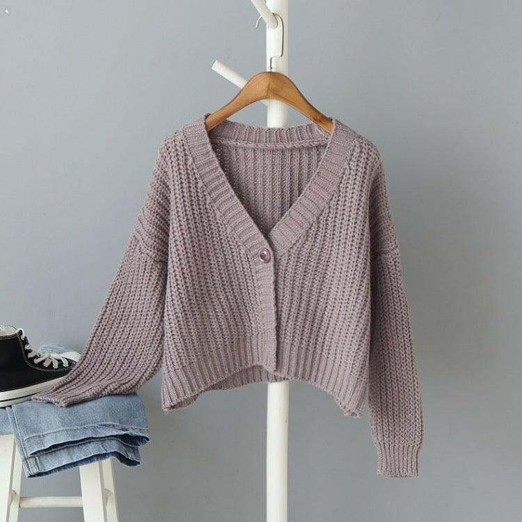 Damen Grobstrick Cardigan Lockerer V-Ausschnitt Beige Eveloria