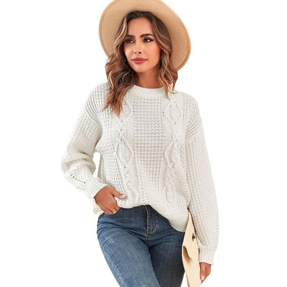 Damen Strickpullover Zopfmuster Lässiger Schnitt