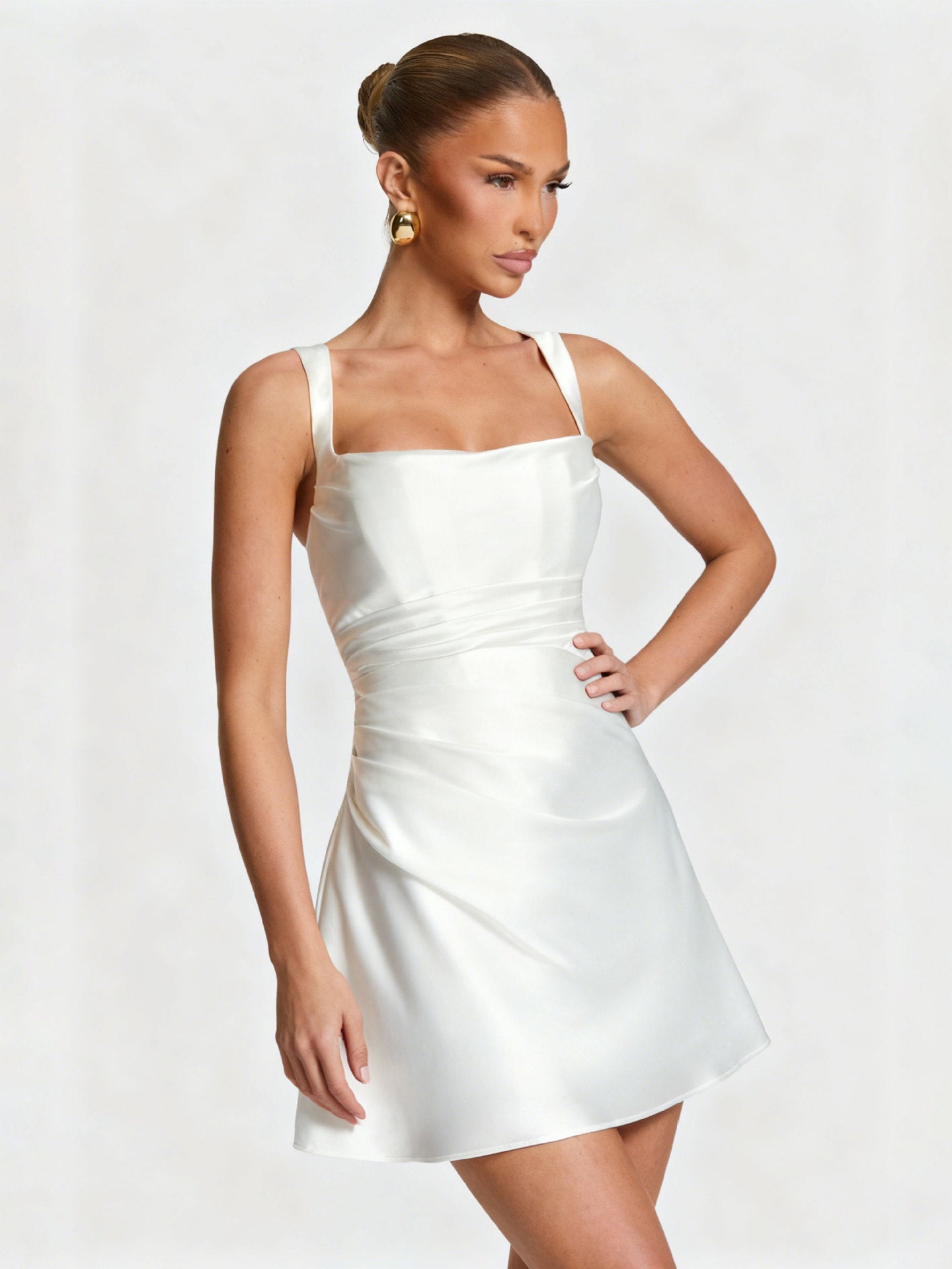 Damen Cocktailkleid Satin Quadrat-Ausschnitt Eveloria