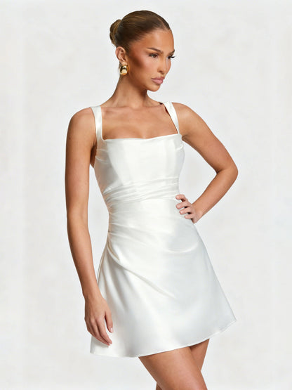 Damen Cocktailkleid Satin Quadrat-Ausschnitt Eveloria