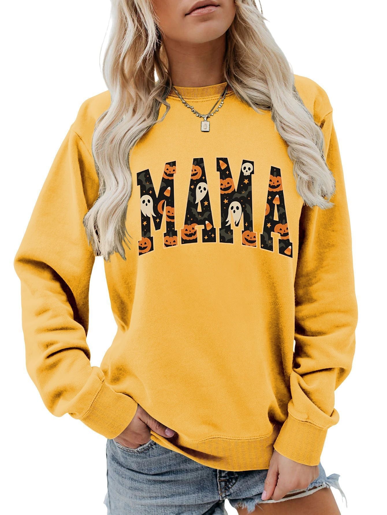 Damen Sweatshirt Halloween-Design Baumwolle Komfort Schnitt