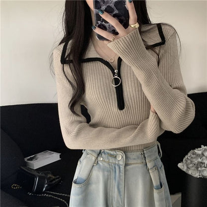 Damen Pullover Rippstruktur Modisch Eveloria