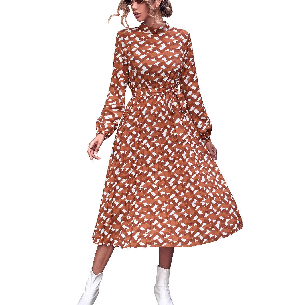 Damen Midikleid Rüschendetails Muster Eveloria