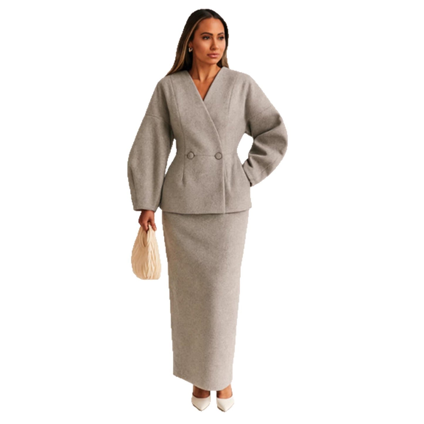 Damen Bleistiftkleid mit Blazer-Oberteil und Puffärmeln Eveloria