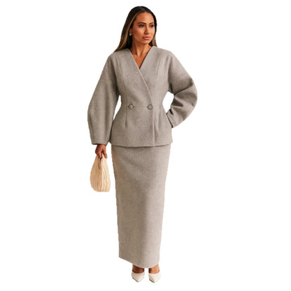 Damen Bleistiftkleid mit Blazer-Oberteil und Puffärmeln Eveloria