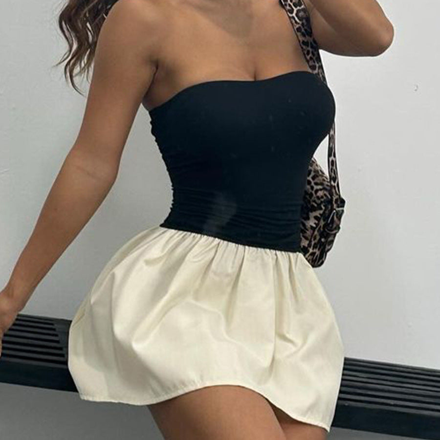 Damen Bandeau-Kleid Rüschensaum Eveloria