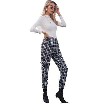 Damen Karohose Elastischer Bund Bequem Eveloria