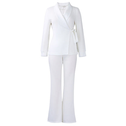 Damen Blazer-Set Weites Bein Modischer Gürtel Eveloria