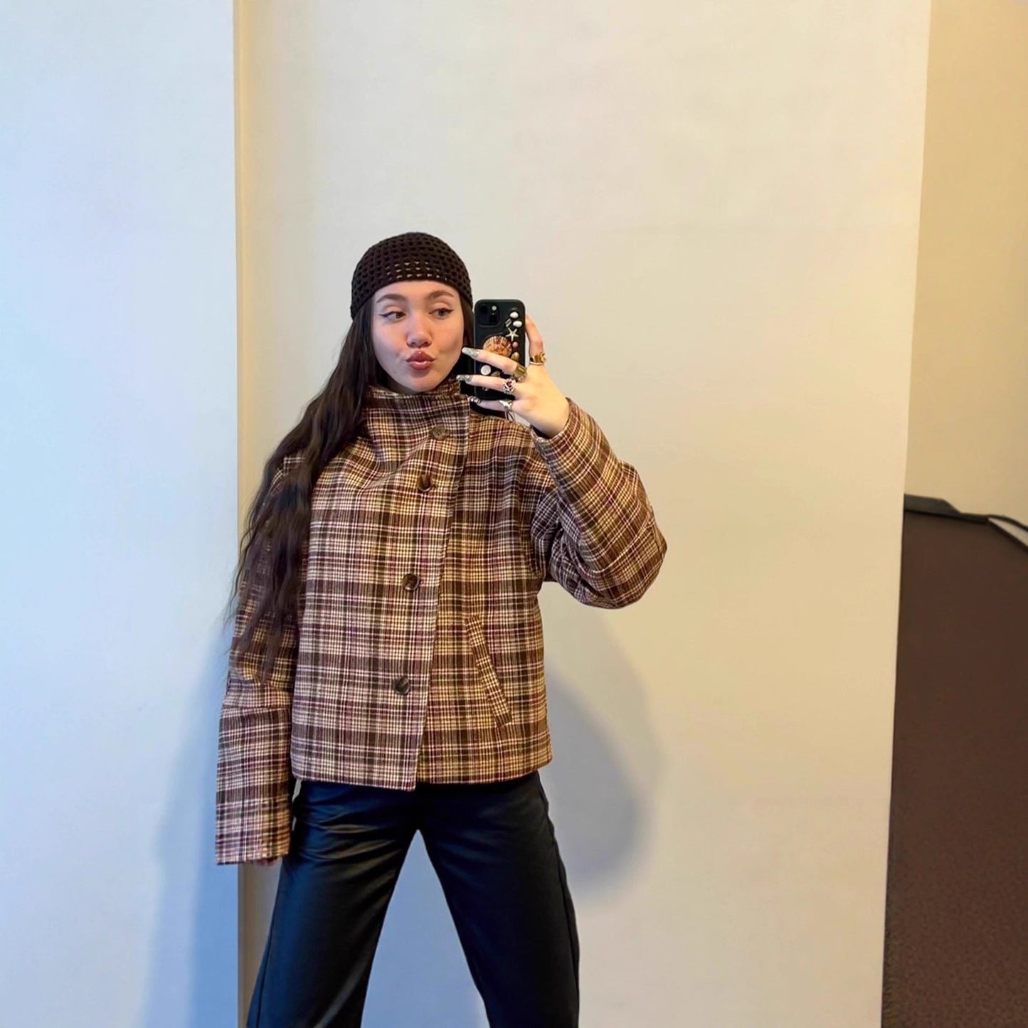 Damen Oversized Karojacke Modisch Eveloria