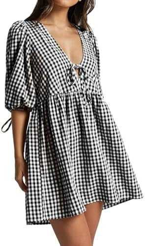 Damen Freizeitkleid V-Ausschnitt Puffärmel Eveloria