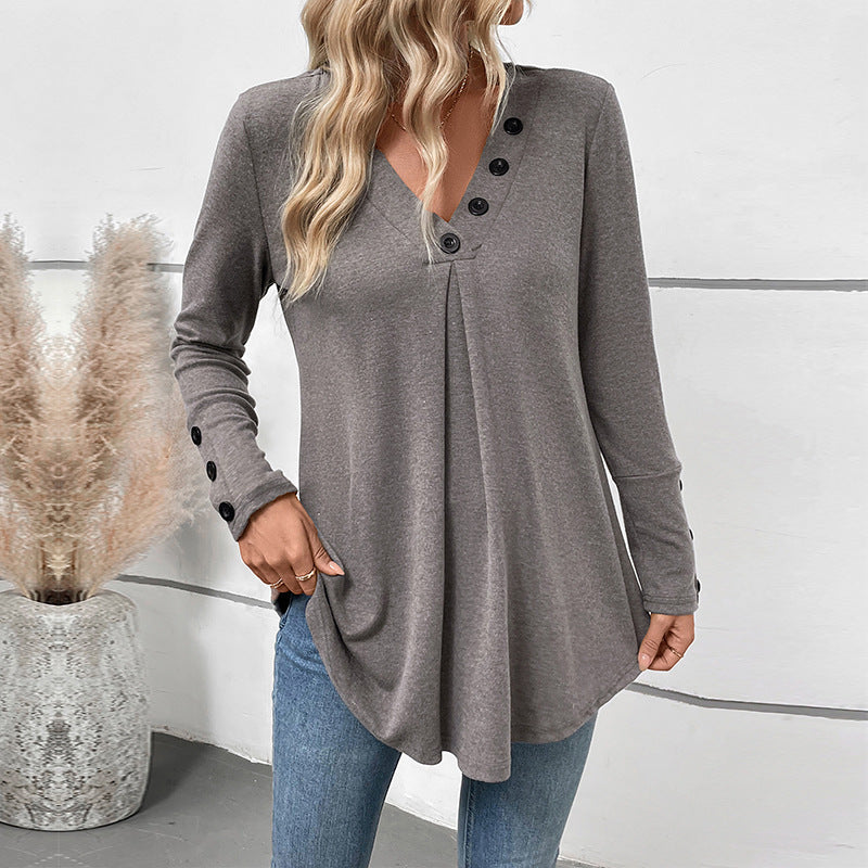Damen Tunika Asymmetrisch Knopfleiste Blume Eveloria - Eveloria