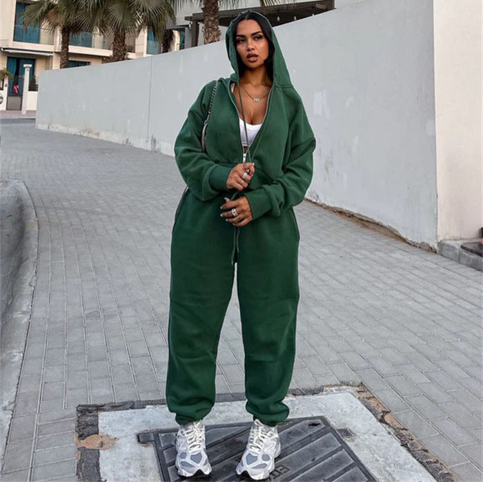 Damen Sweatset Cropped Hoodie Weite Hose Grau - Eveloria