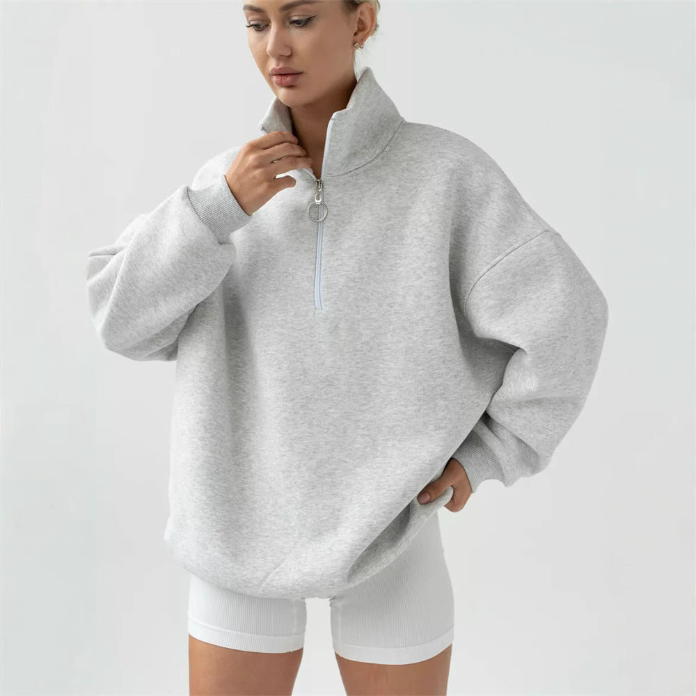 Damen Oversized Kapuzenpullover Hochkragen Reißverschluss - Eveloria