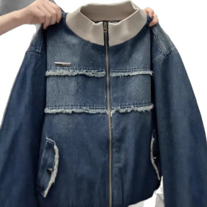Damen Jeansjacke Kontrastdetails Eveloria Blau
