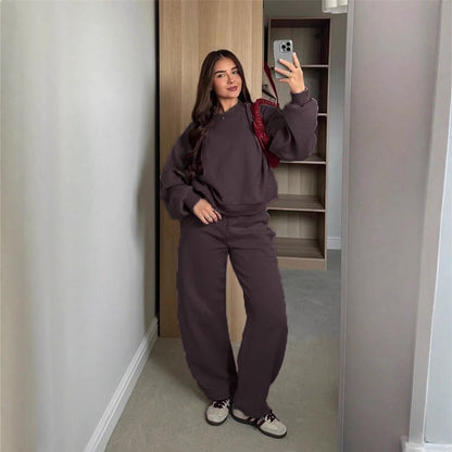 Damen Sweatshirt Set Cropped Jogginghosen Bequem Grau Eveloria