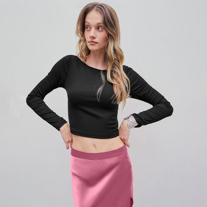 Damen Crop- Langärmlig Rundhalsausschnitt Elegant