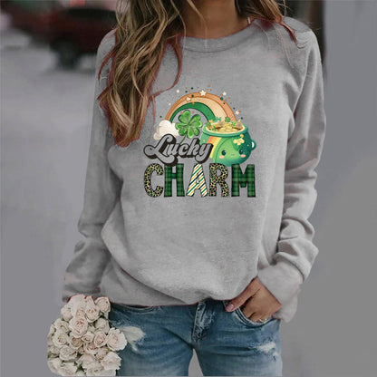 Damen Sweatshirt Glücks-Motiv Eveloria Baumwolle Weiß