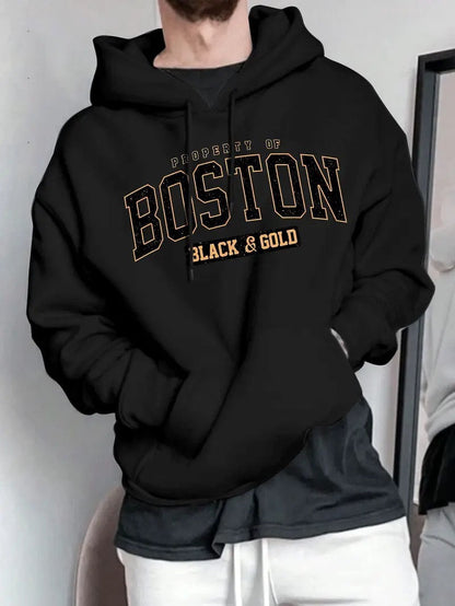 Herren Kapuzensweater Boston-Print Weich Eveloria