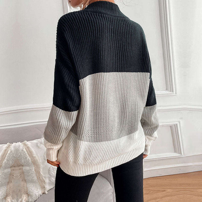 Damen Strickpullover Locker Farbblockdesign Eveloria