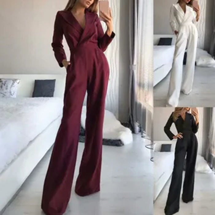 Damen Jumpsuit Figurbetont Weites Bein Eveloria