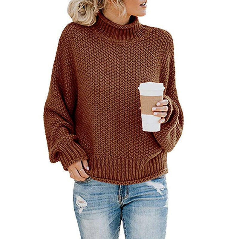 Damen Rollkragenpullover Grobgestrickt Lässiger Schnitt