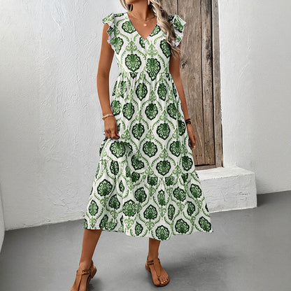 Damen Maxikleid Volantärmel Floralmuster Eveloria