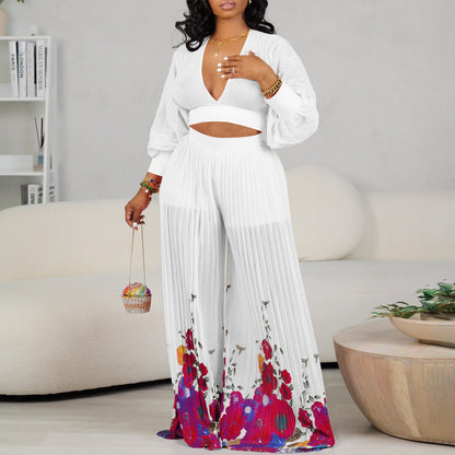 Damen Jumpsuit Voluminöse Ärmel Floralmuster Eveloria