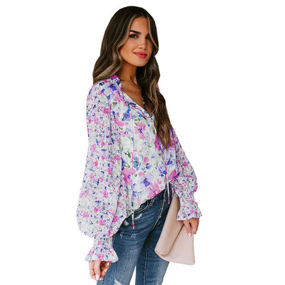 Damen Bluse mit weiten Ärmeln Floral Muster Eveloria