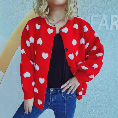 Damen Strickjacke Herzmotiv Knöpfe Eveloria