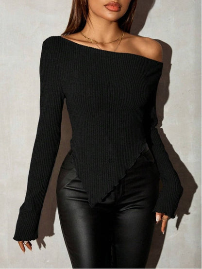 Damen Asymmetrischer Strickpullover Eveloria