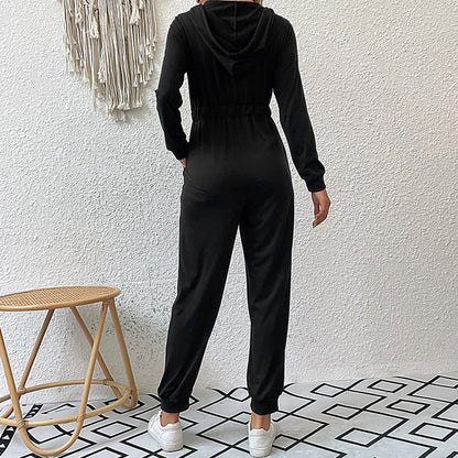 Damen Kapuzen-Overall Sweat mit Reißverschluss Elastisch