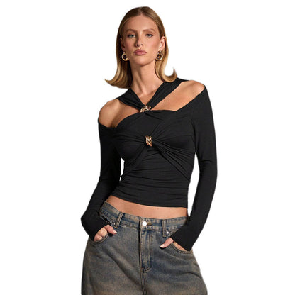 Damen Oberteil Asymmetrischer Schnitt Knoten-Detail Eveloria