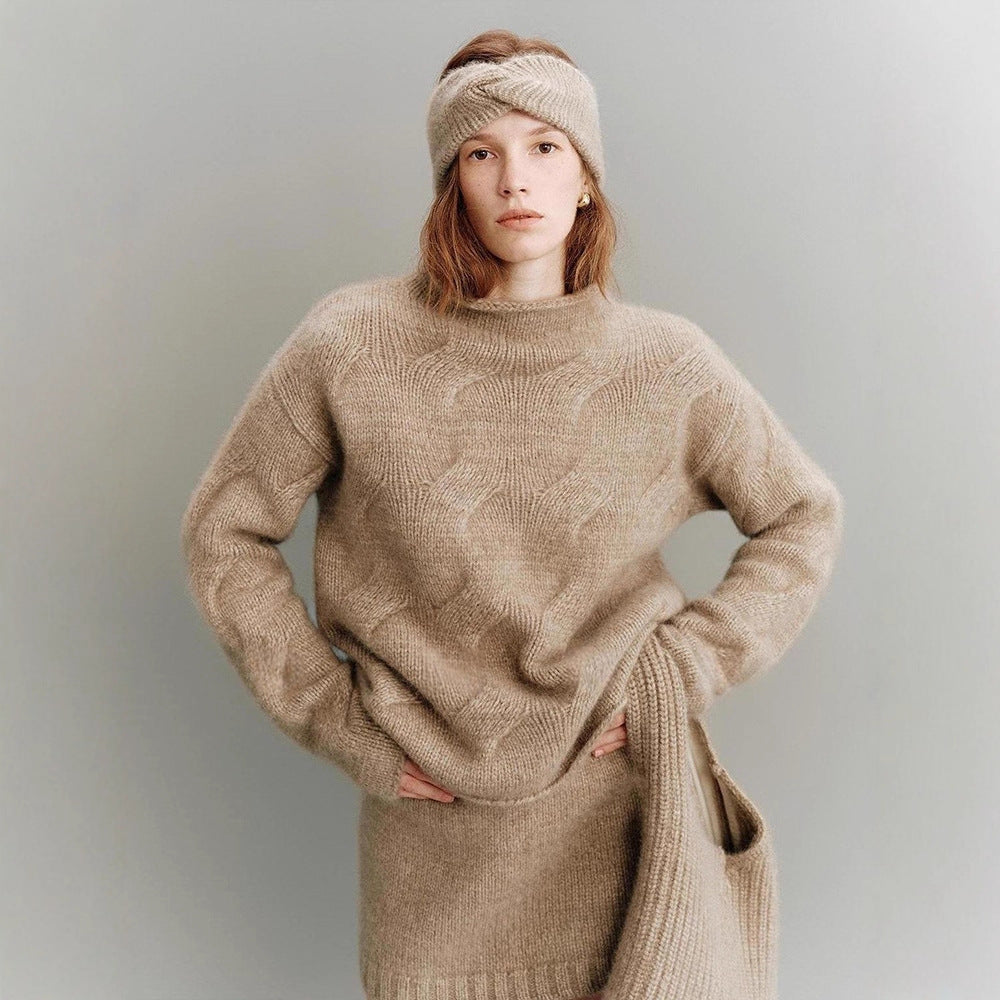 Damen Oversized-Pullover Mohair Kuschelig Beige