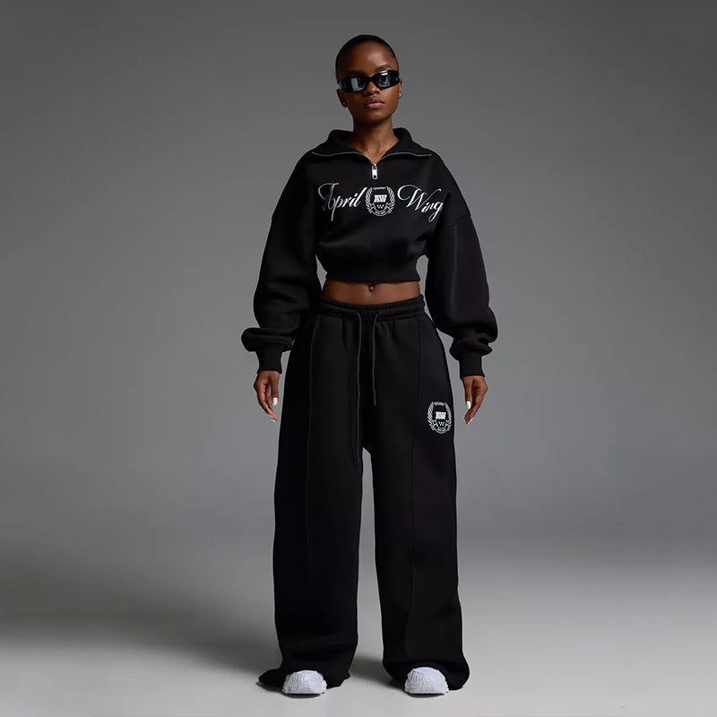 Damen Sweatshirt Jogginghose Set Cropped Baumwolle
