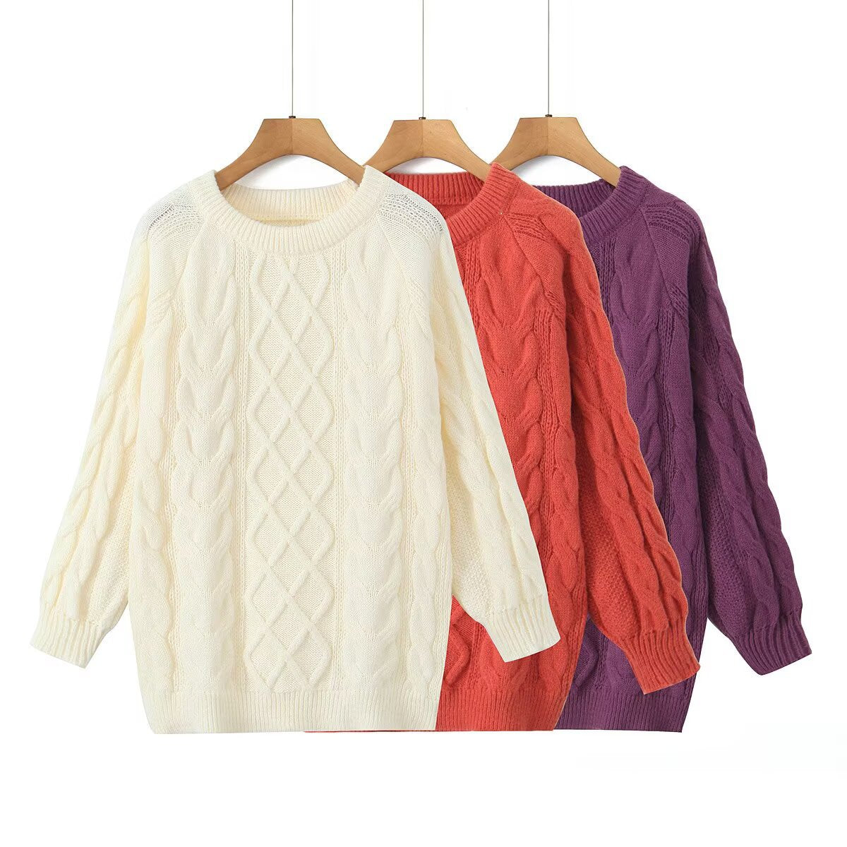 Damen Pullover Strick Zopfmuster Eveloria