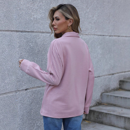 Damen Pullover Reißverschluss Rippstruktur Grau Eveloria