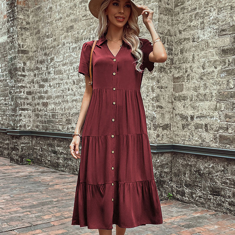 Damen Maxikleid mit Knöpfen und Rüschen Eveloria