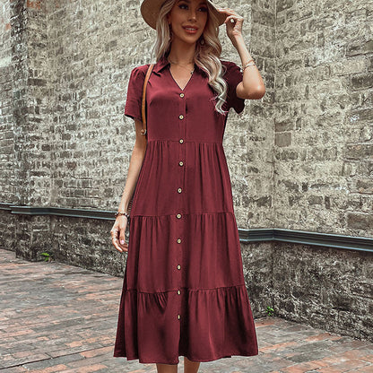 Damen Maxikleid mit Knöpfen und Rüschen Eveloria