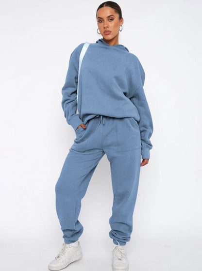 Damen Oversized Hoodie Jogger Set Baumwolle Beige